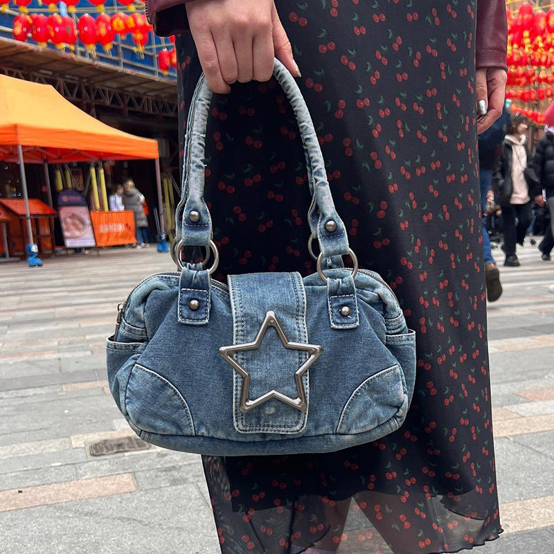 Noheimah™ | Denim Handtas met Zilver Ster