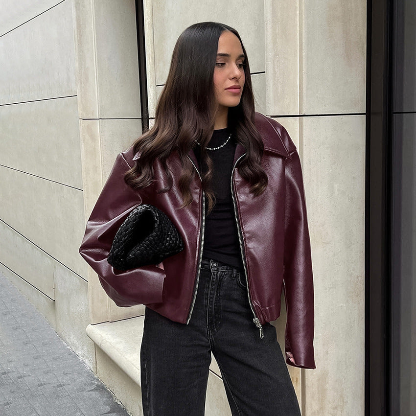 Livia - Wijnrode Matte Leren Jas