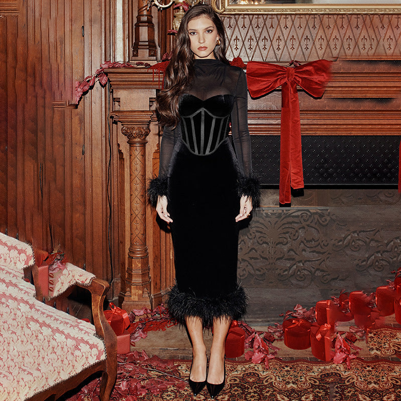 Aish - Zwarte Velvet Jurk