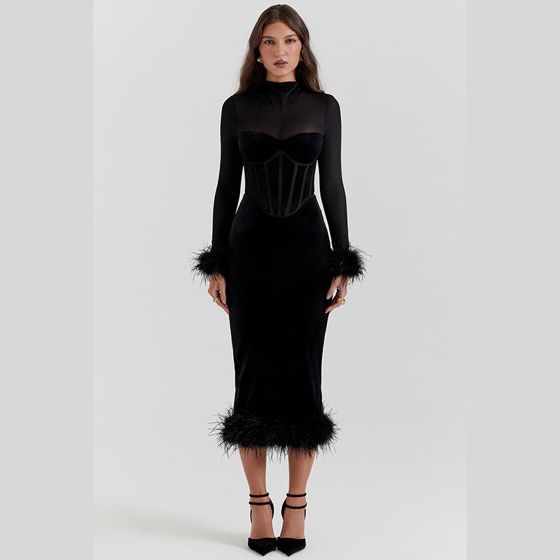 Aish - Zwarte Velvet Jurk