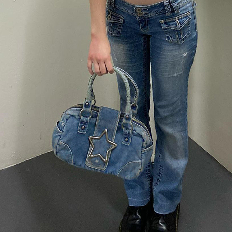 Noheimah™ | Denim Handtas met Zilver Ster