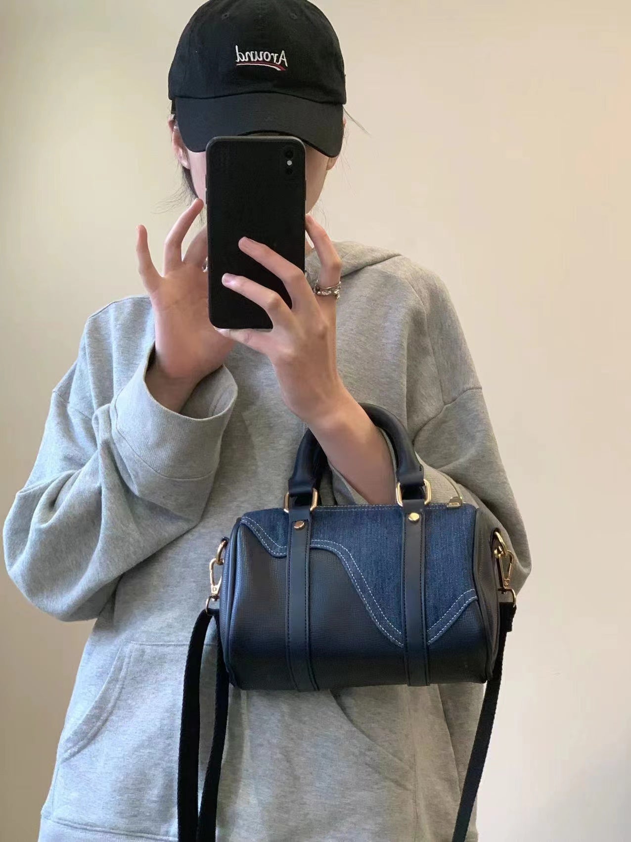 Nohelah™ | Denim en Leren Boston Tas