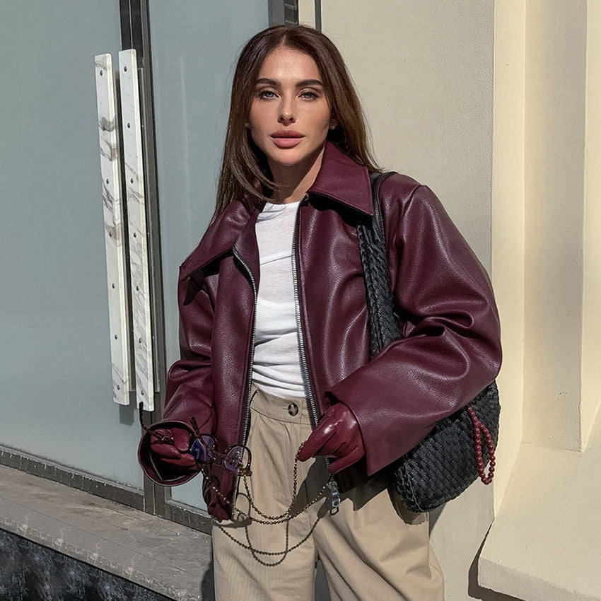 Livia - Wijnrode Matte Leren Jas