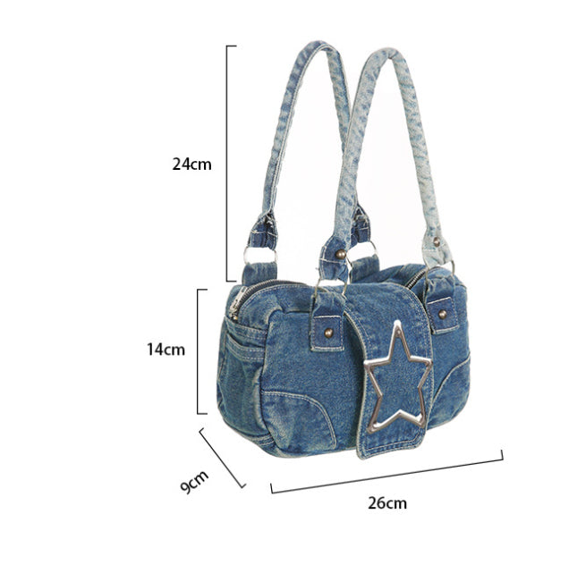 Noheimah™ | Denim Handtas met Zilver Ster