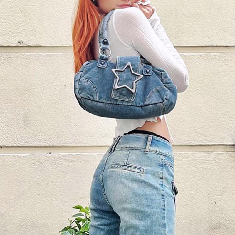 Noheimah™ | Denim Handtas met Zilver Ster
