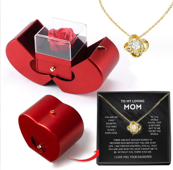 Rose Appel Sieraad doos - Met Eeuwige Roos ketting.