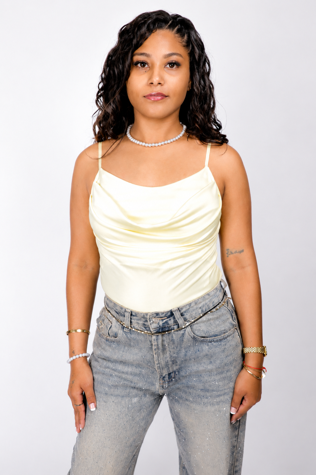 Amora Draped Bodysuit Geel