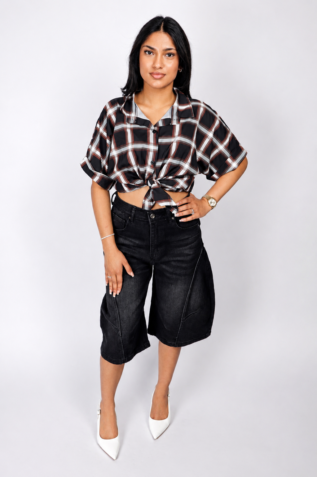 Black Denim Balloon Bermuda