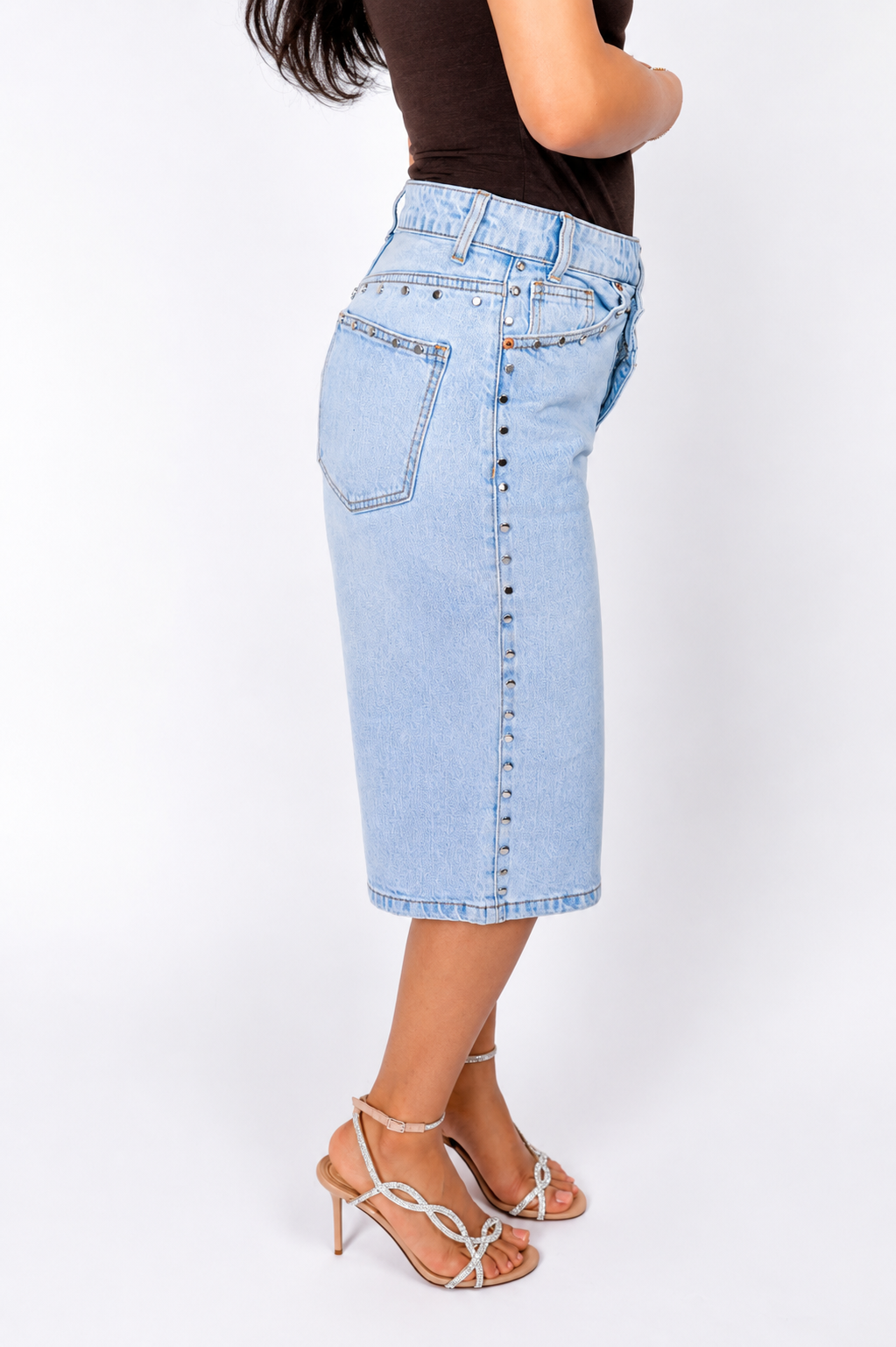Diamond Studded Denim Bermuda