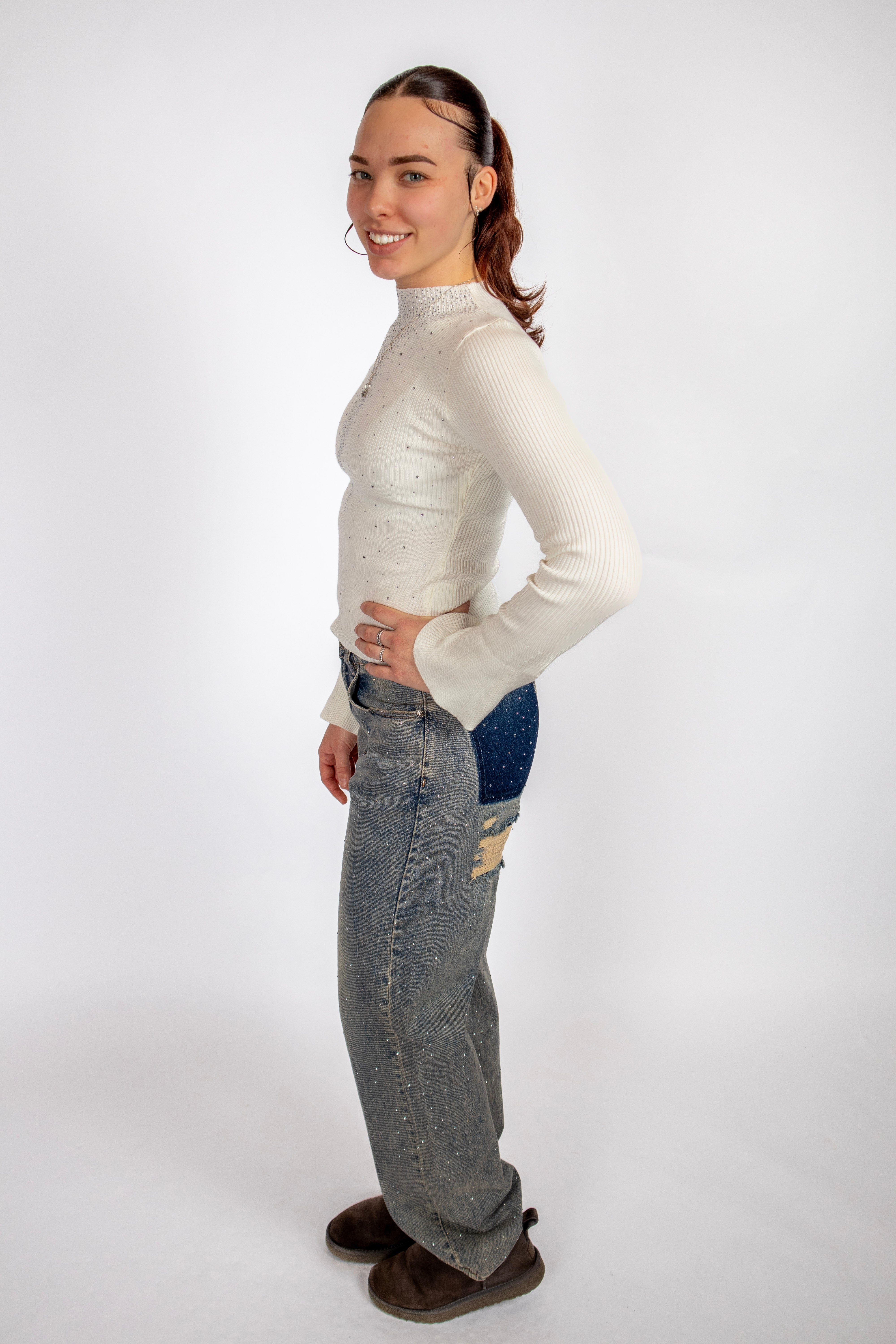 Diamond Ribbed Top White