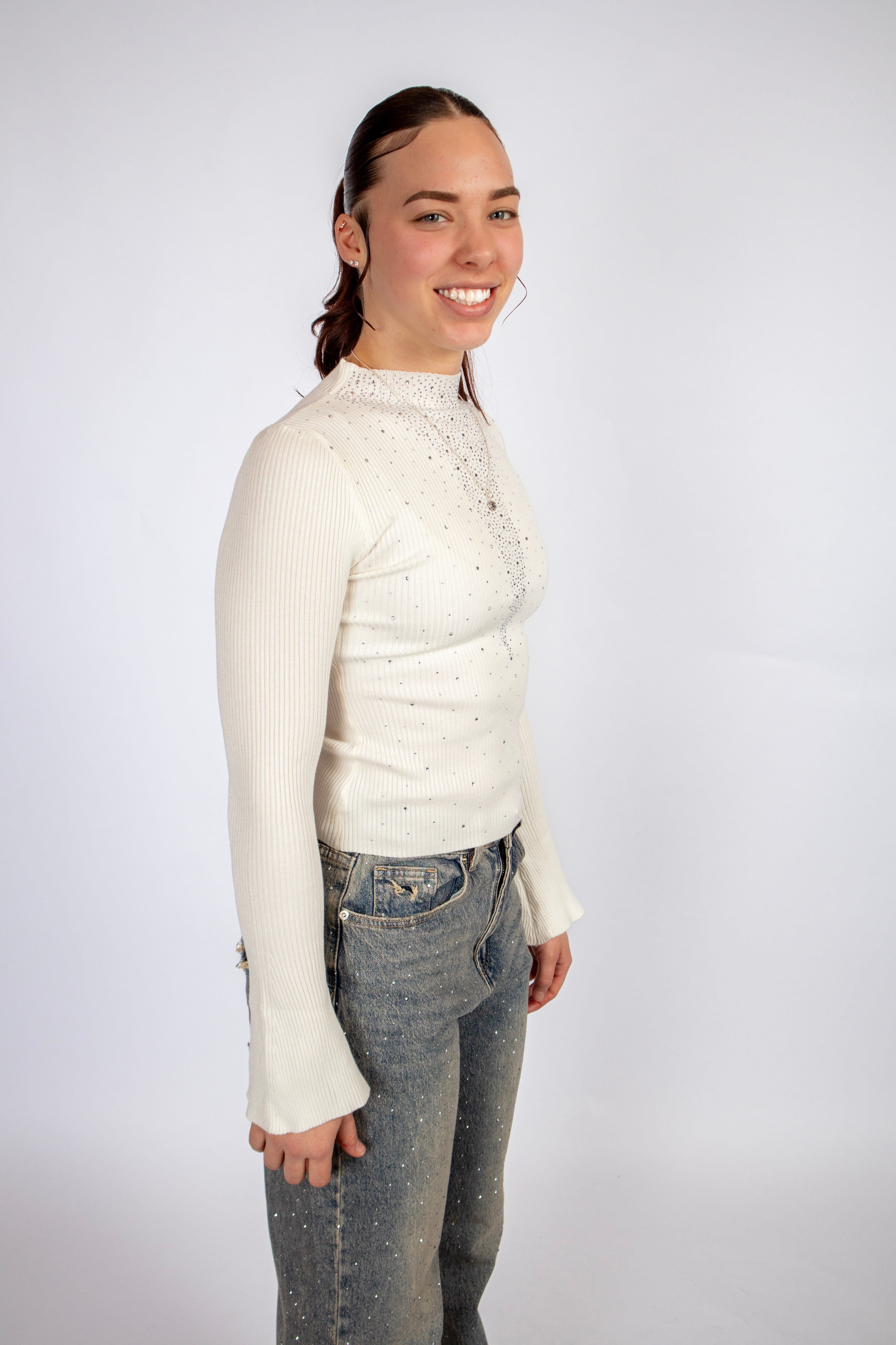 Diamond Ribbed Top White