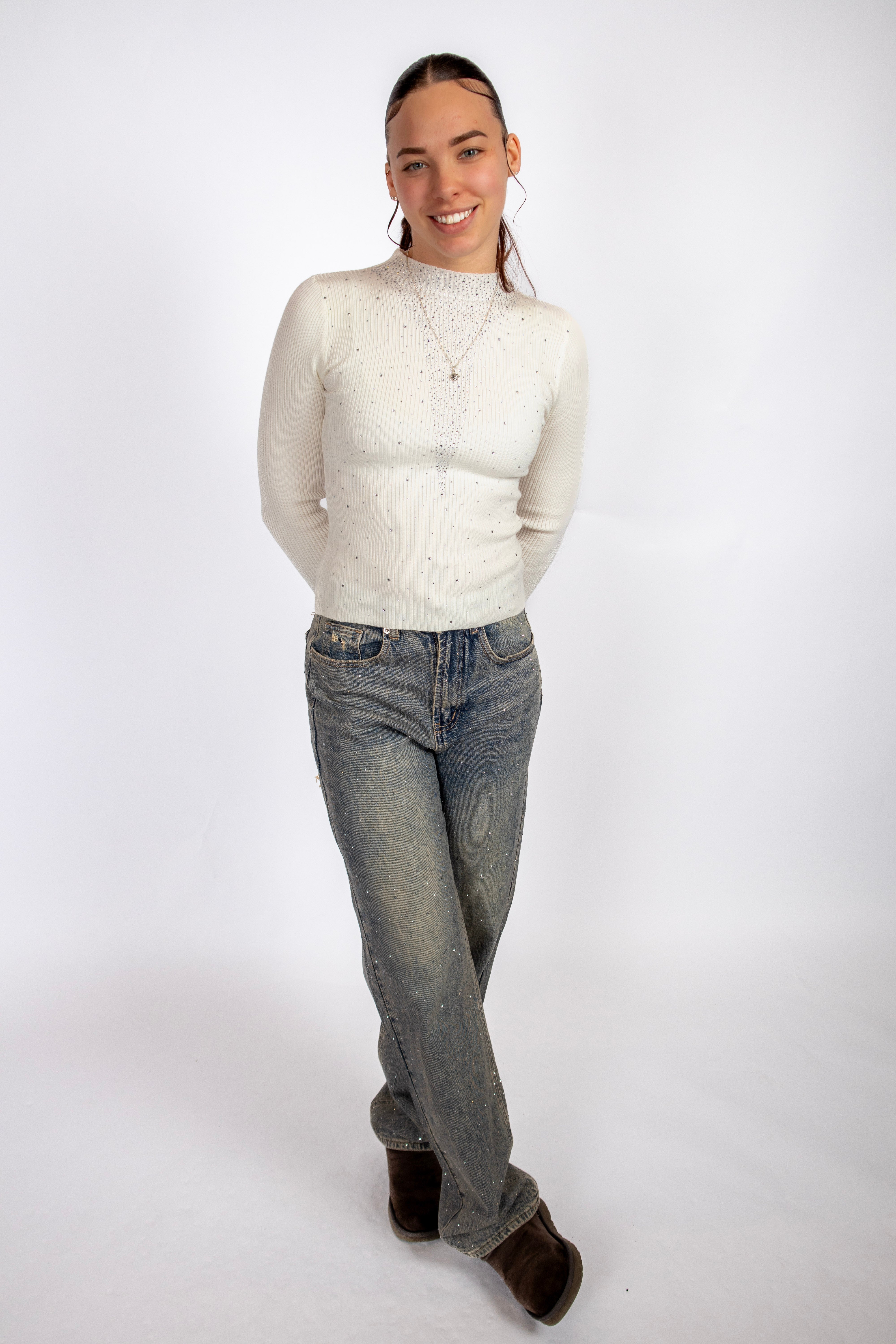 Diamond Ribbed Top White