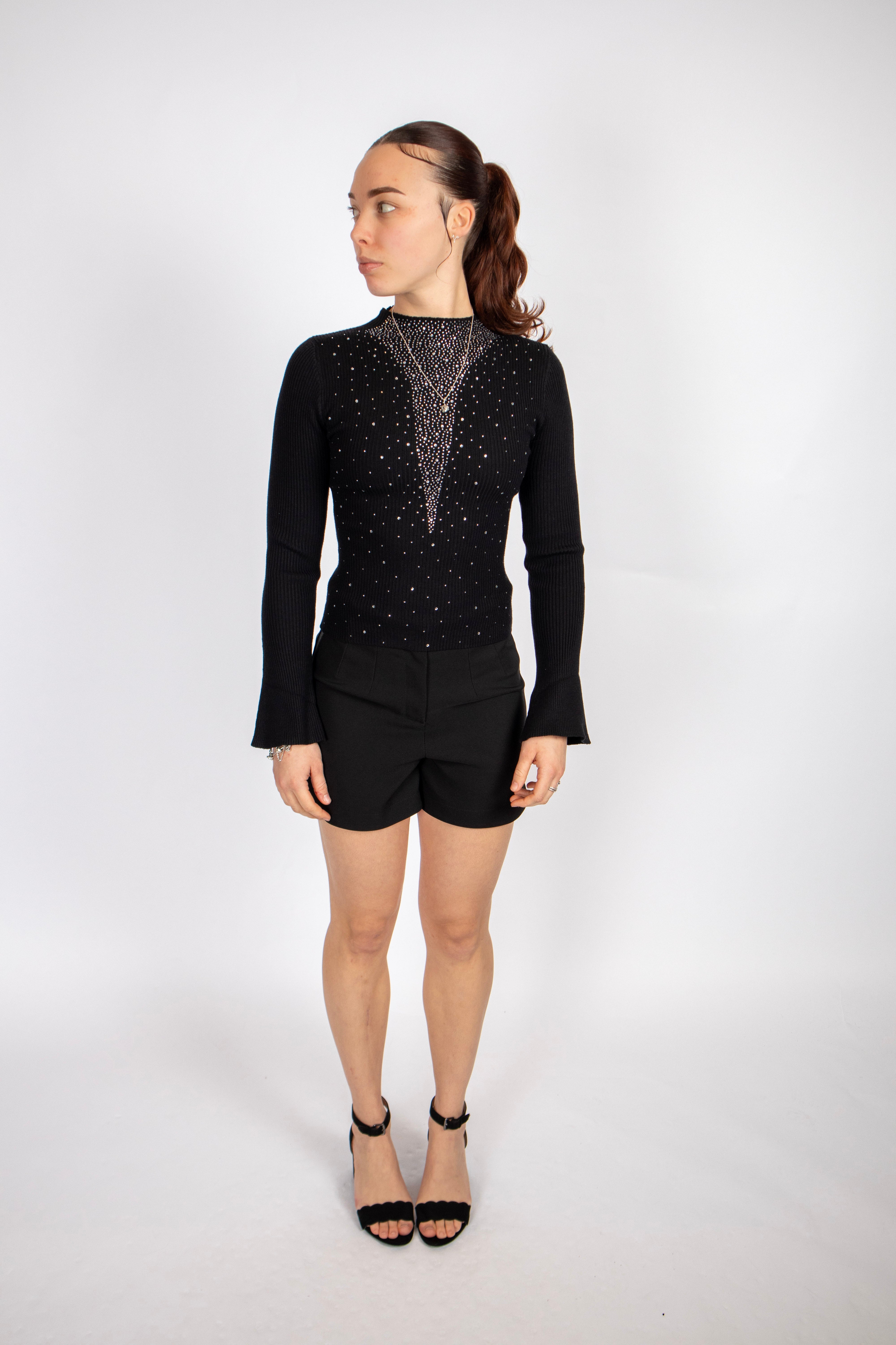 Diamond Ribbed Top Black