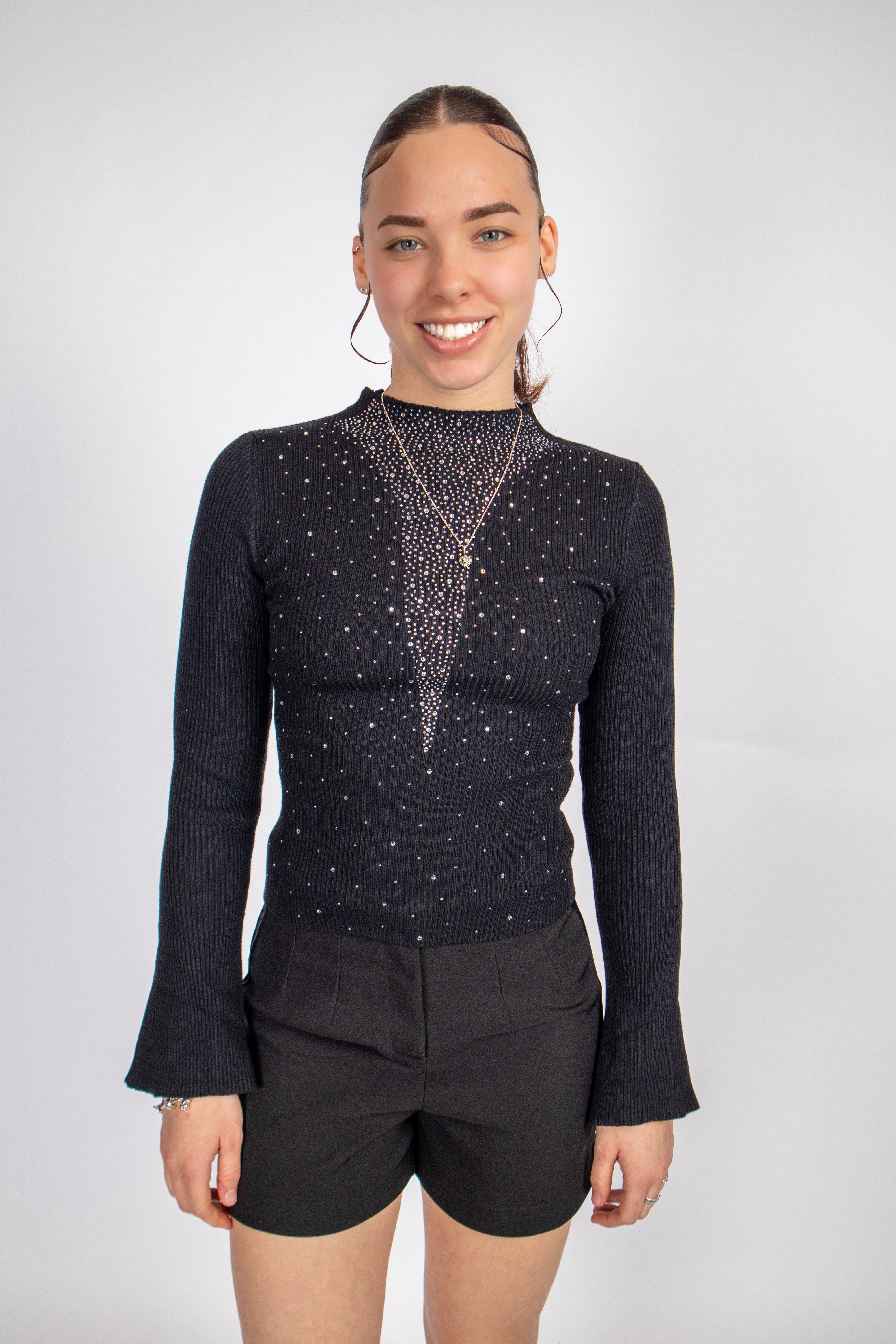 Diamond Ribbed Top Black