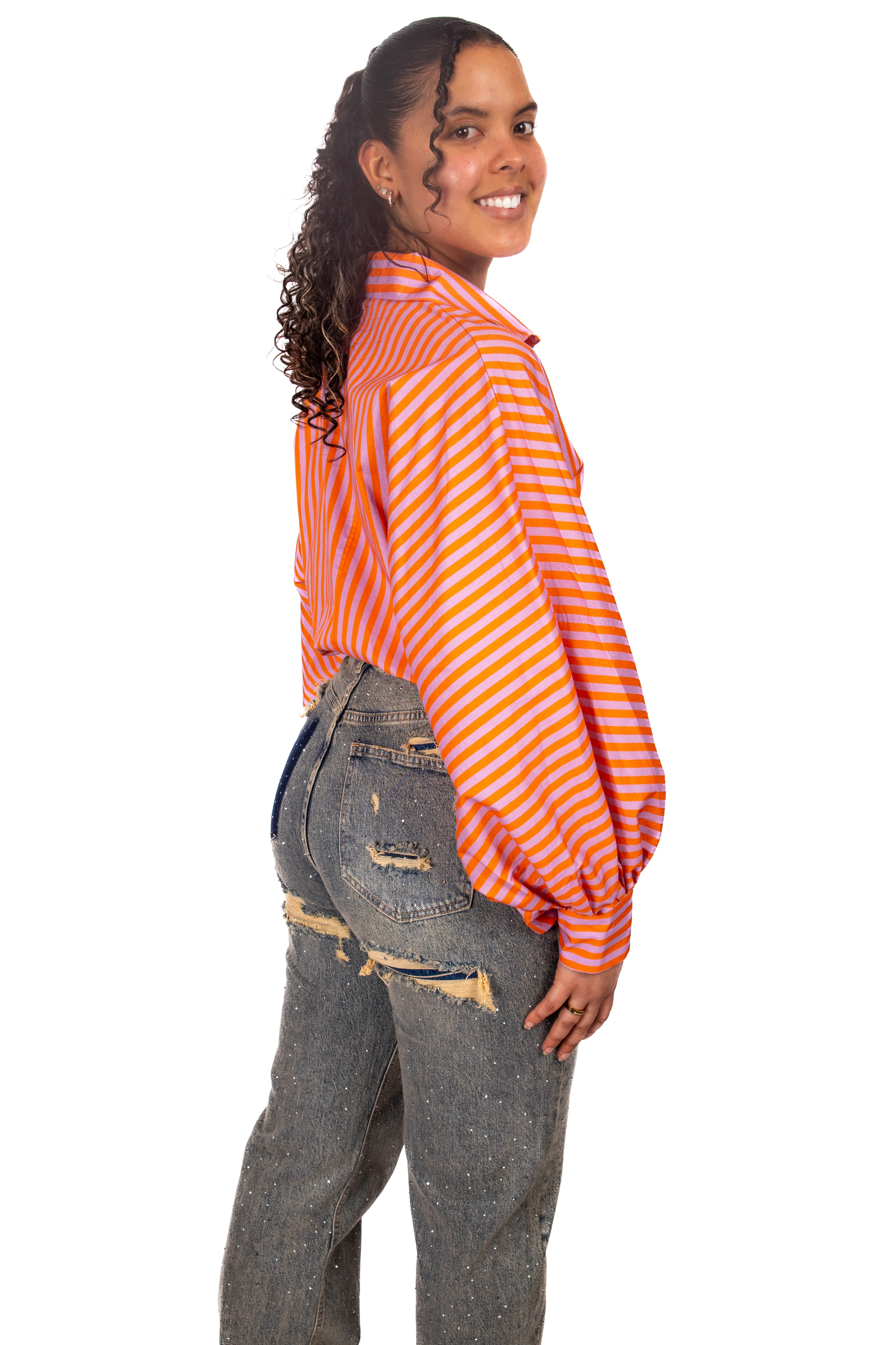 Stripe Oversized blouse - Pink