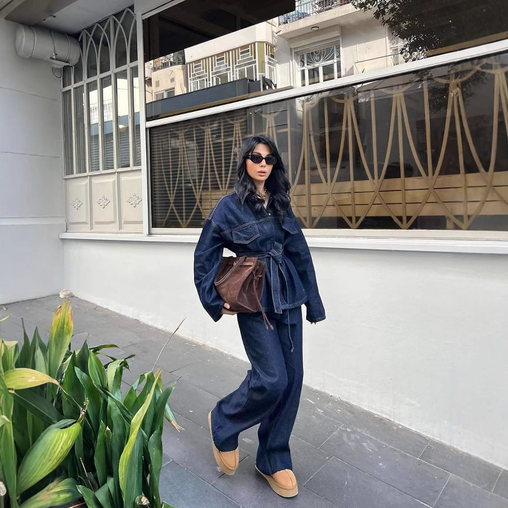 Revers Denim Jas & Broek Set