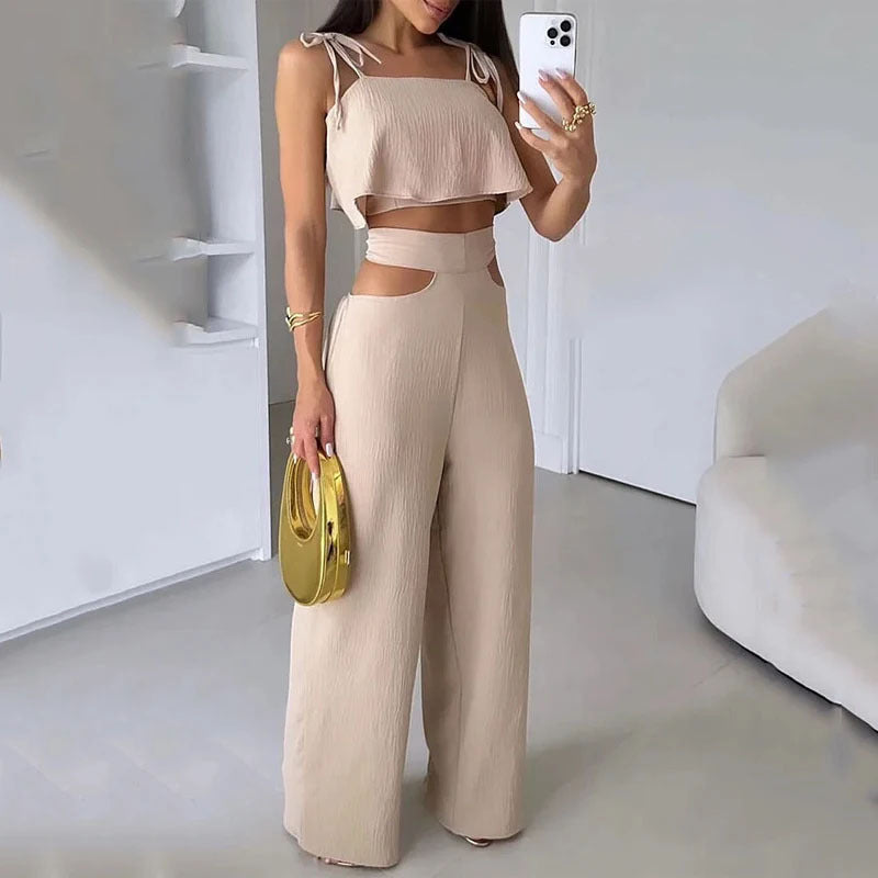 Aisah™ | Sling Top Casual Hollow Out Pant Suit