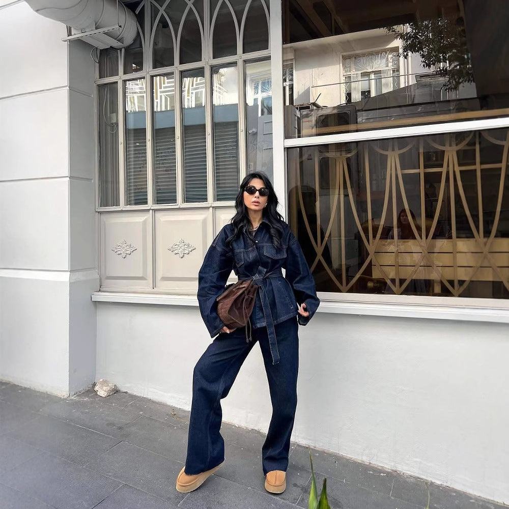 Revers Denim Jas & Broek Set