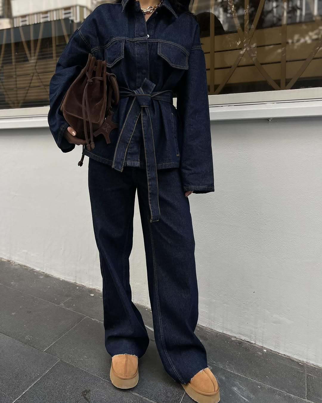 Revers Denim Jas & Broek Set