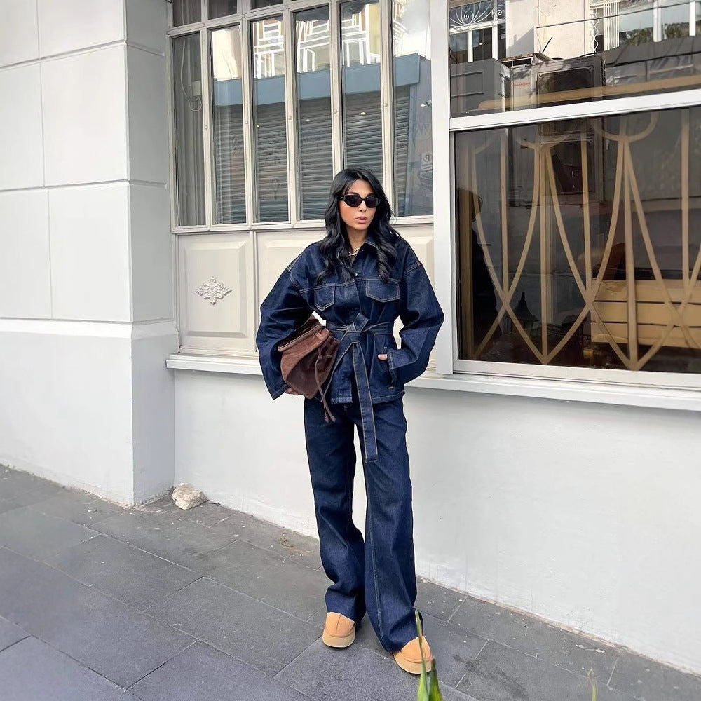 Revers Denim Jas & Broek Set