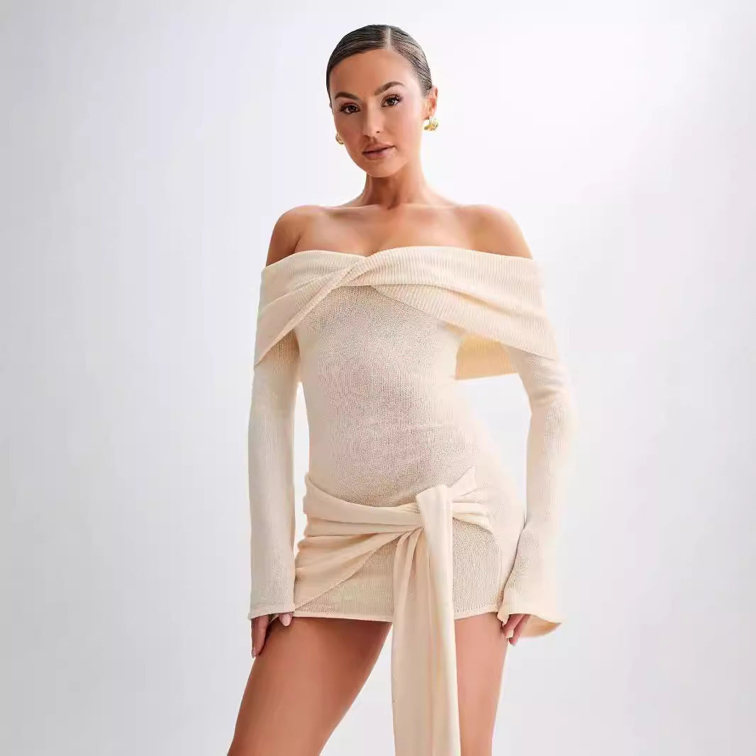 Zuley - Off-Shoulder Gebreide Mini - Jurk