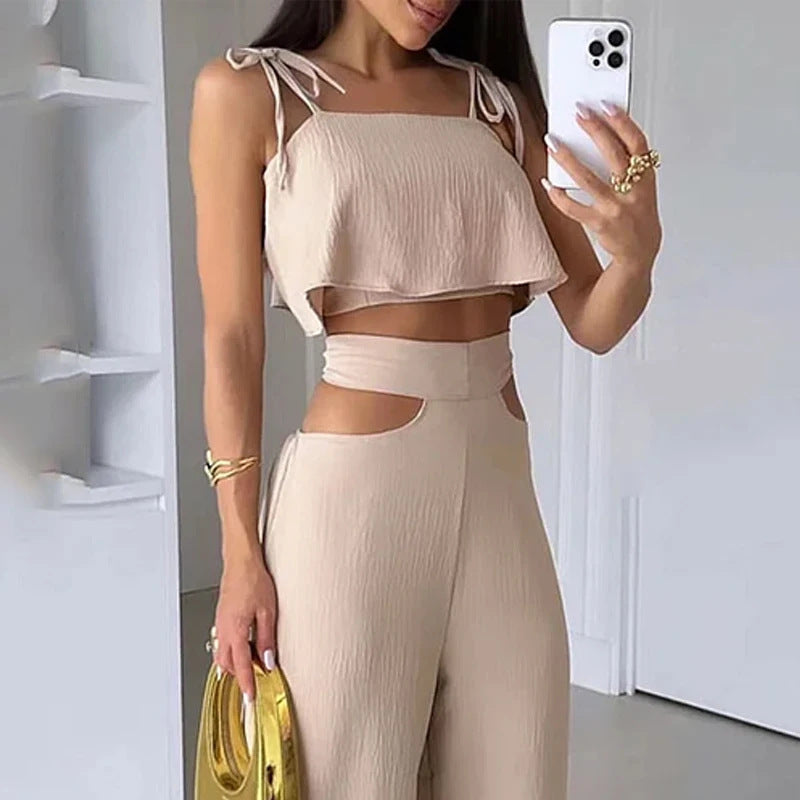 Aisah™ | Sling Top Casual Hollow Out Pant Suit