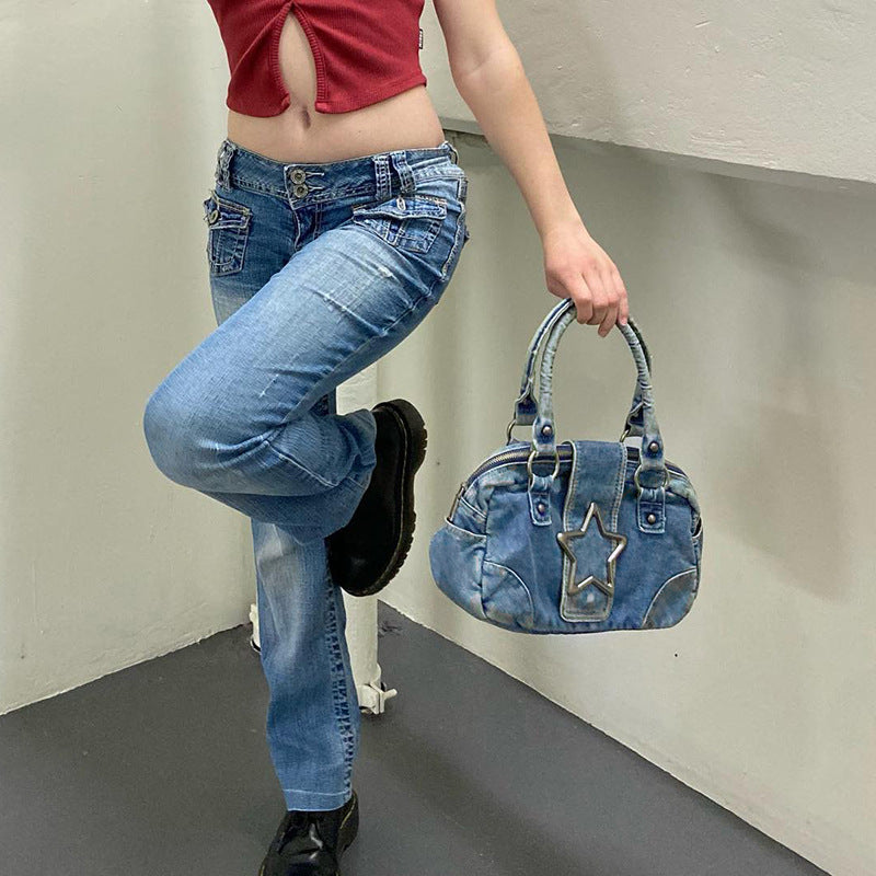 Noheimah™ | Denim Handtas met Zilver Ster