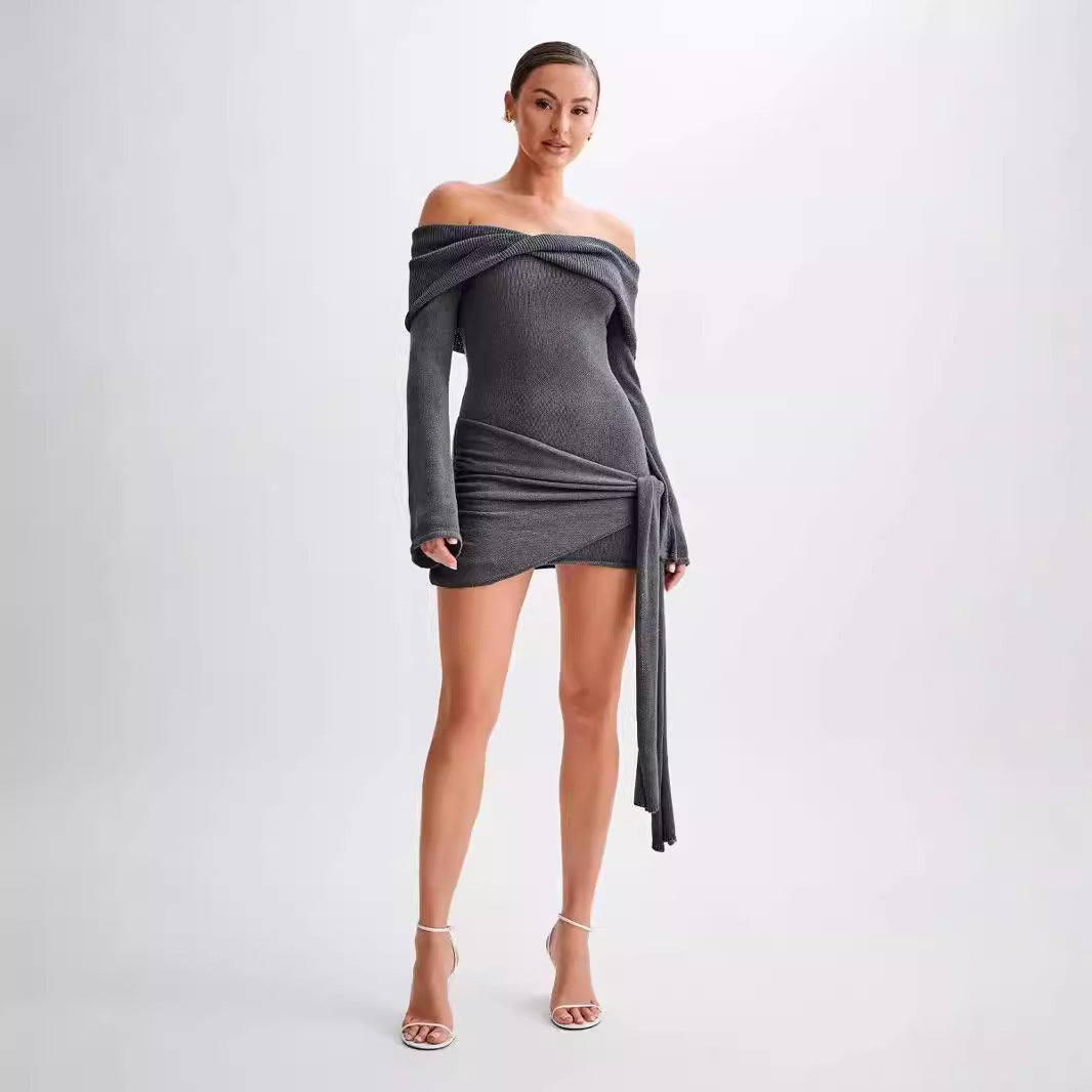Zuley - Off-Shoulder Gebreide Mini - Jurk
