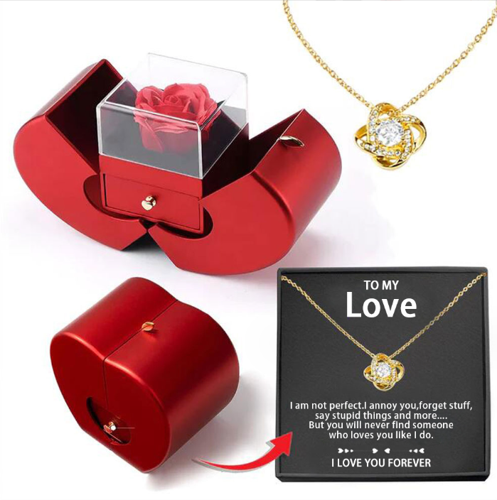 Rose Appel Sieraad doos - Met Eeuwige Roos ketting.
