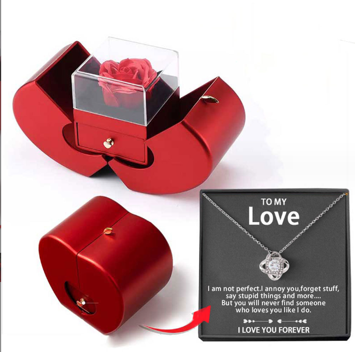 Rose Appel Sieraad doos - Met Eeuwige Roos ketting.