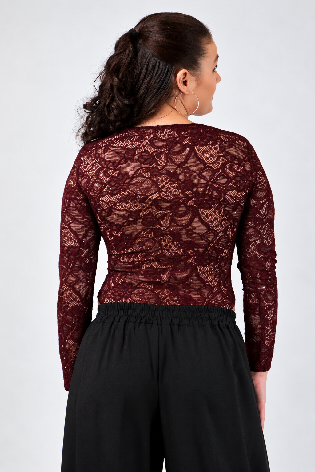 Valeria Burgundy Lace Corset Bodysuit