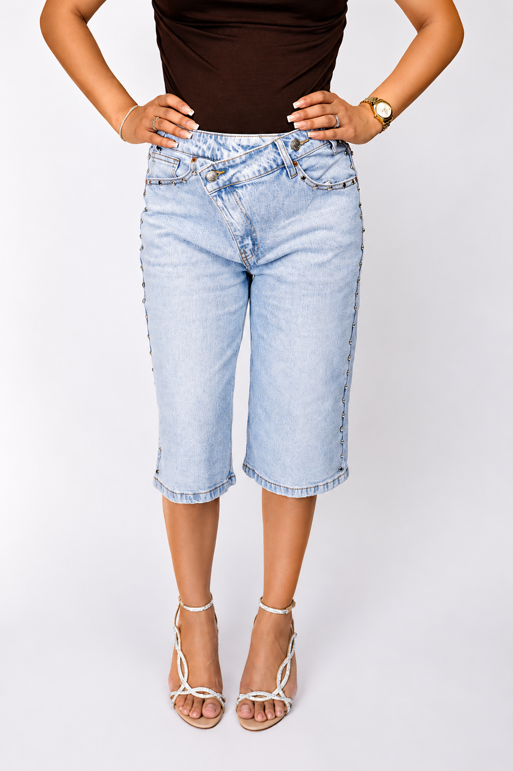 Diamond Studded Denim Bermuda