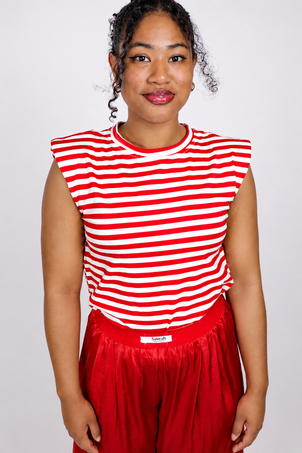 Red Stripe Shoulder Top