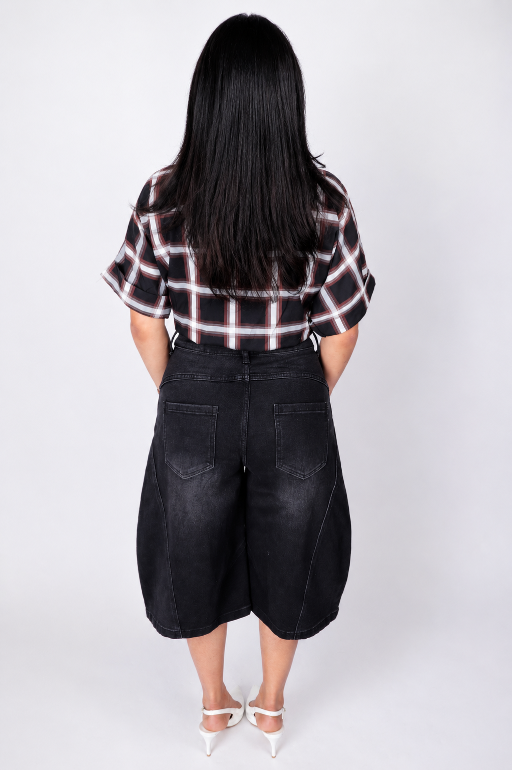 Black Denim Balloon Bermuda