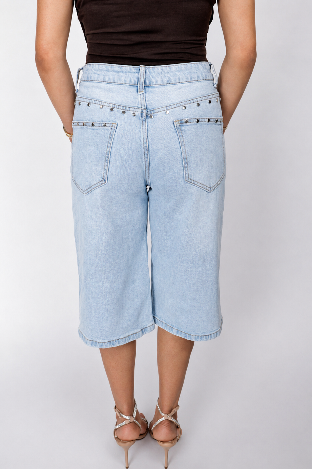 Diamond Studded Denim Bermuda