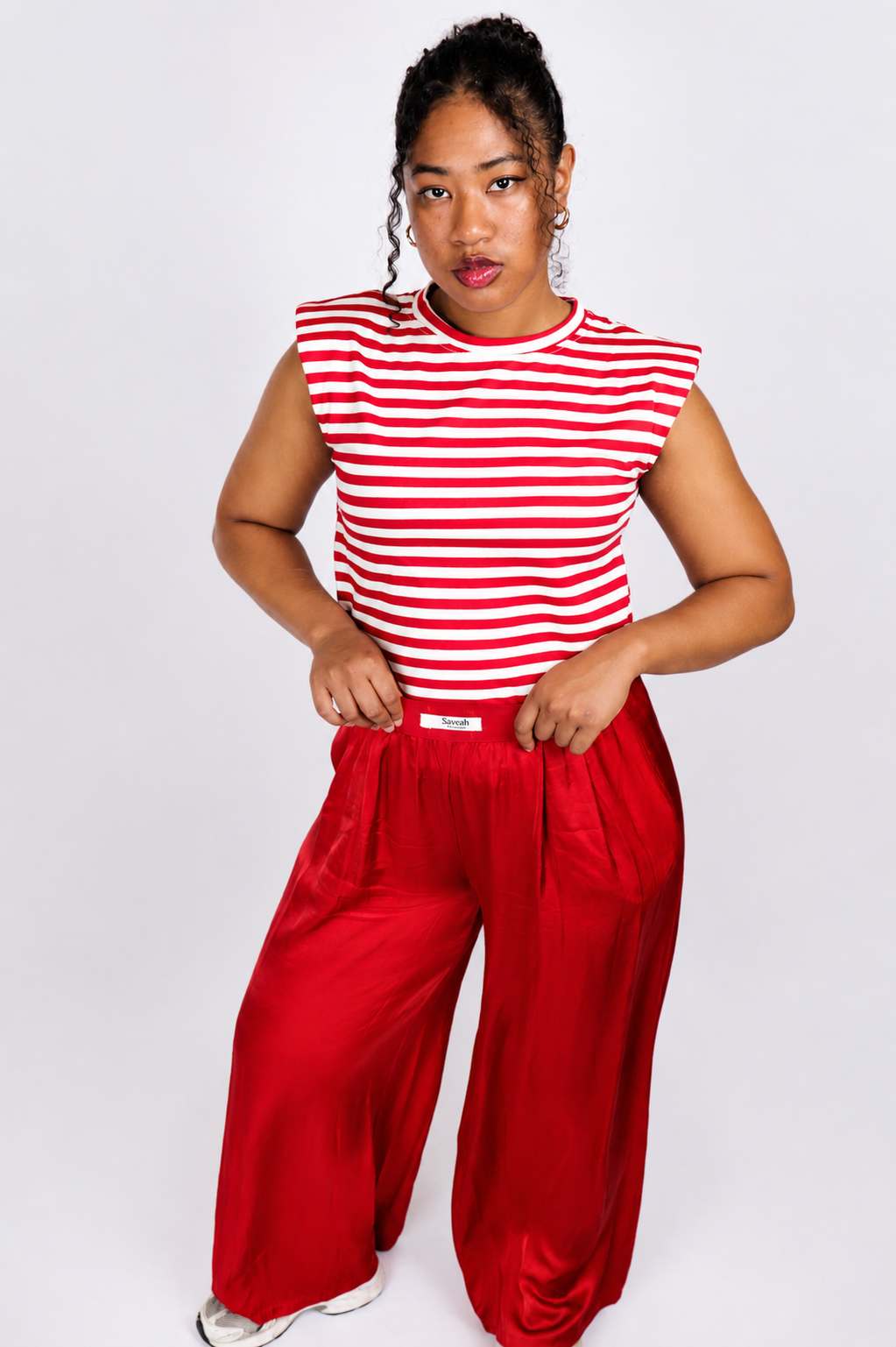 Red Stripe Shoulder Top