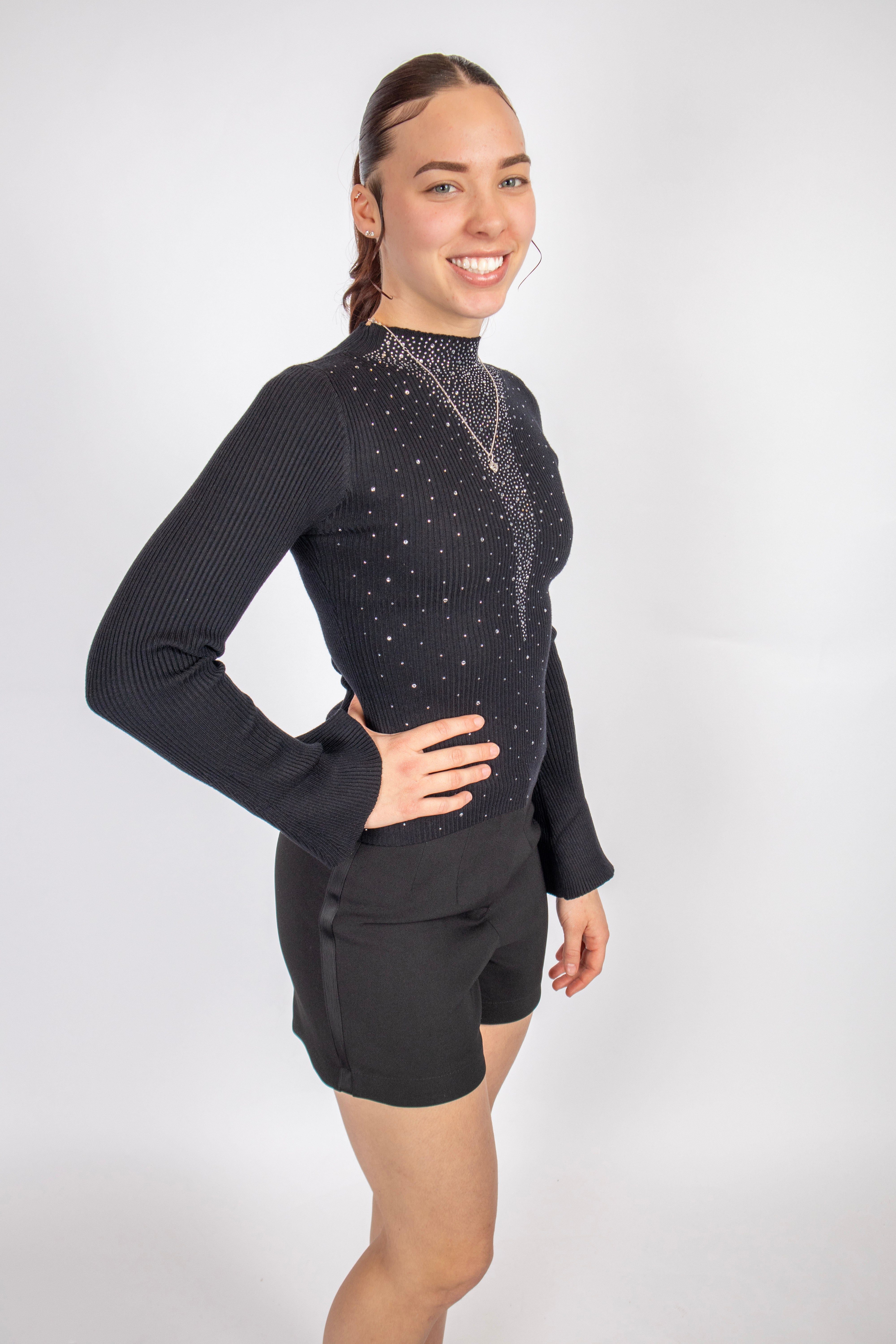 Diamond Ribbed Top Black