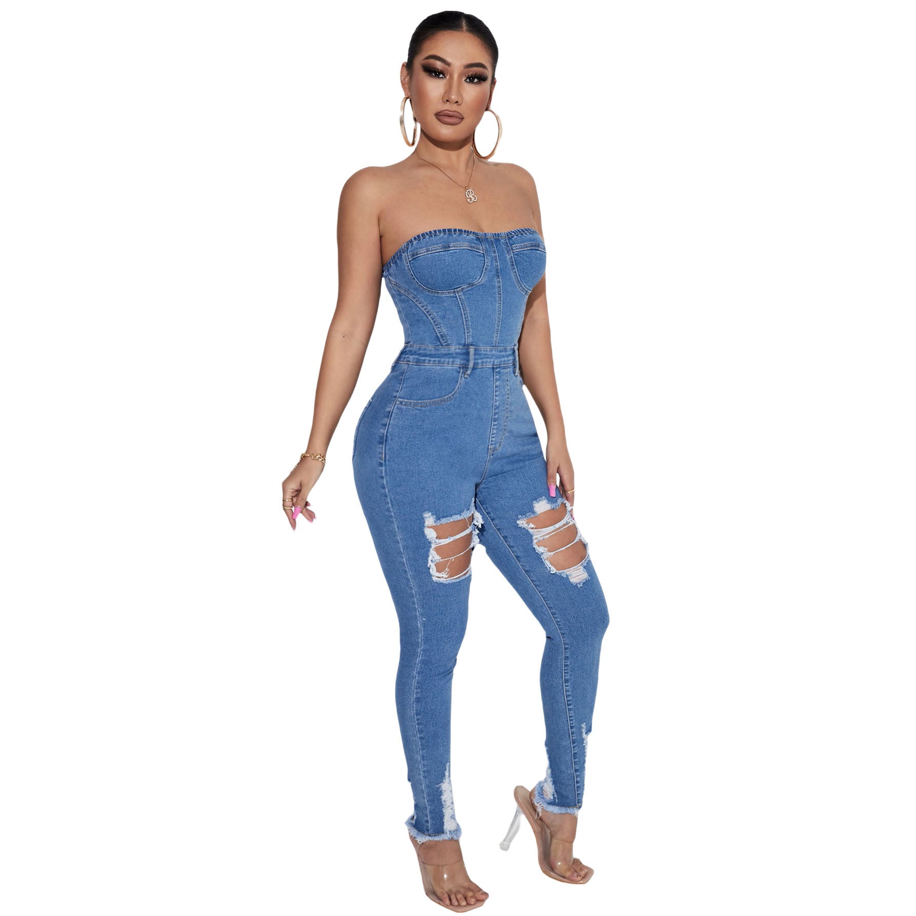 Shamyah™ | Denim Damesjumpsuit met Tubetop
