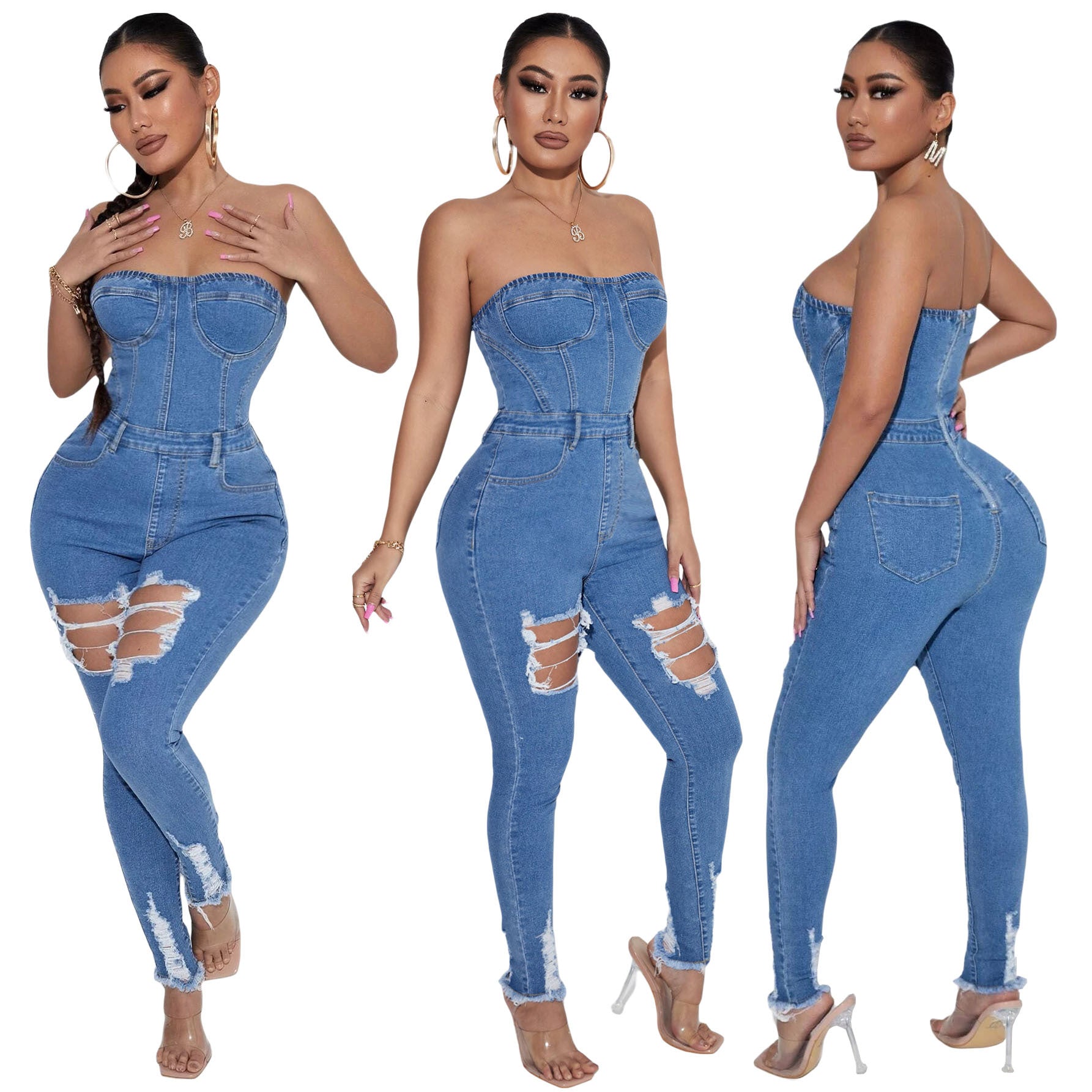 Shamyah™ | Denim Damesjumpsuit met Tubetop